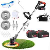 Cordless Weed Wacker Grass Trimmer with 2 Batteries, 3 Blades, Adjustable Height & 90° Head, Lightweight Electric Lawn Edger...