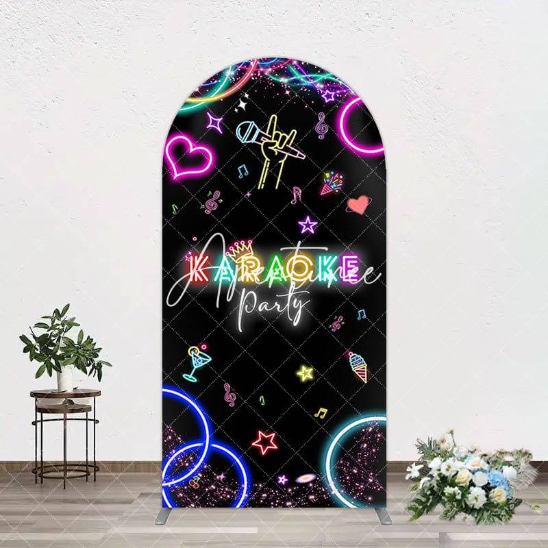 Aperturee Colorful Neon Karaoke Birthday Party Arch Backdrop, 1.6X4FT(0.5X1.2M), 38.18 USD, arch backdrop kit, GZHF154A-A