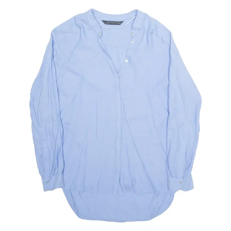 ZARA Womens Shirt Blue V-Neck Long Sleeve S