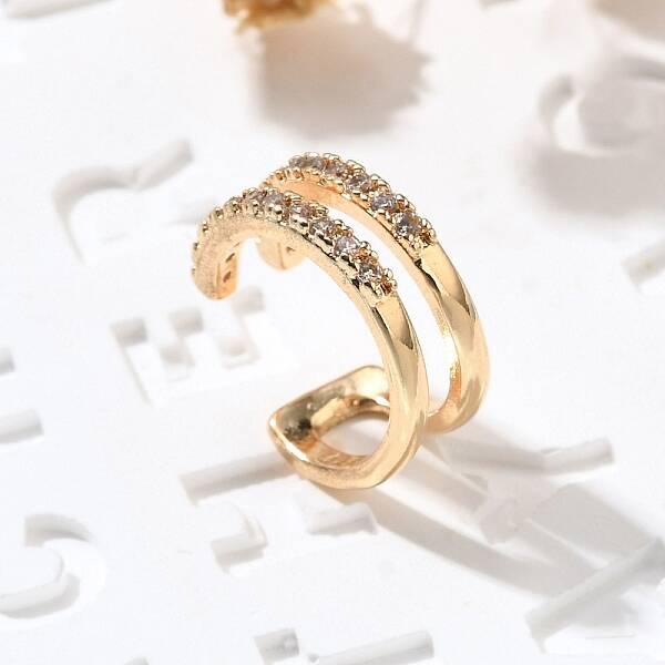Brass Clear Cubic Zirconia Cuff Earrings