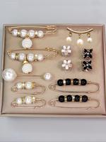 12pcs/set Fashion Faux Pearl Decor Brooch, Rhinestone & Flower Decor Clothes Brooch, Elegant All-match Fashion Accessories fo...
