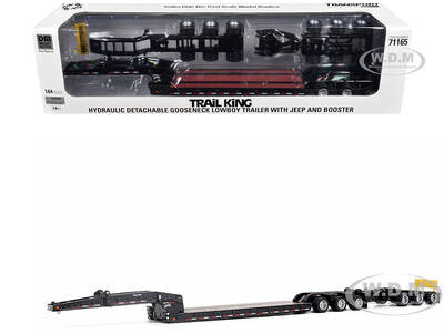 Trail King TK170 Hydraulic Detachable Gooseneck Lowboy Trailer Black with Jeep and Booster Transport Series 1/64 Diecast Mo...