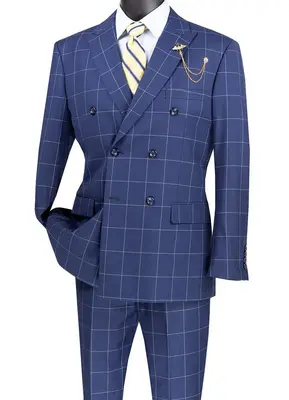Vinci Men's 2 Piece Modern Windowpane Suit Fit for Any Occasion