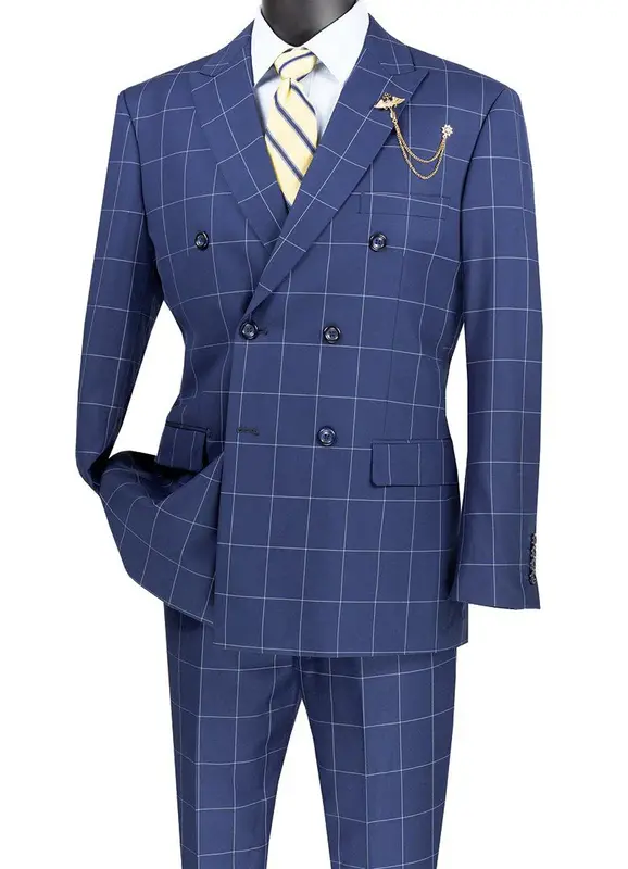 Vinci Men's 2 Piece Modern Windowpane Suit Fit for Any Occasion