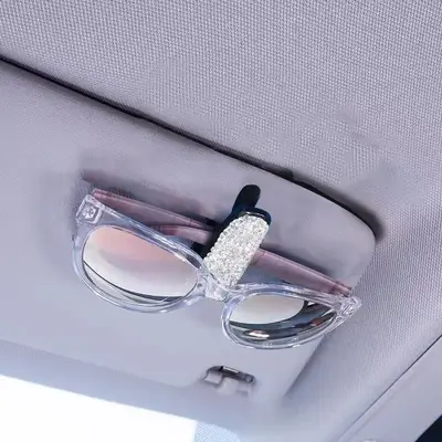 Rhinestone Decor Car Glasses Holder, Universal Car Interior Sunglasses Holder Car Glasses Holder Sun Visor Car Sunglasses Hol...