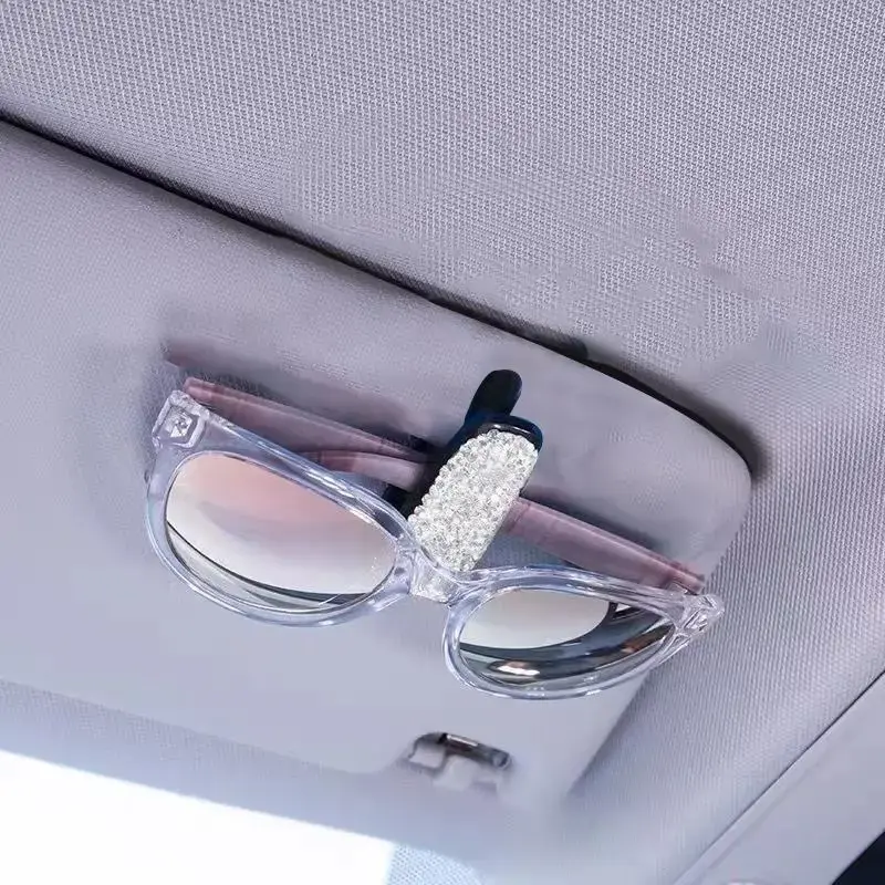 Rhinestone Decor Car Glasses Holder, Universal Car Interior Sunglasses Holder Car Glasses Holder Sun Visor Car Sunglasses Hol...