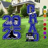 4 pcs Graduation Yard Sign Class of 2025 Decorations - Large Size Blue Glittering Congrats Grad Class of 2025 Outdoor Lawn De...