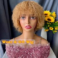 Onetide Wig Short Afro Kinky Curly Blonde Wigs For Women 100% Human Hair Put on & go Soft and Fluffy Glueless Wigs 80s Hair K...
