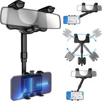Rearview Mirror Phone Holder for Car, 360° Rotating Rear View Mount with Adjustable Arm Length, Multifunctional and GPS Univ...