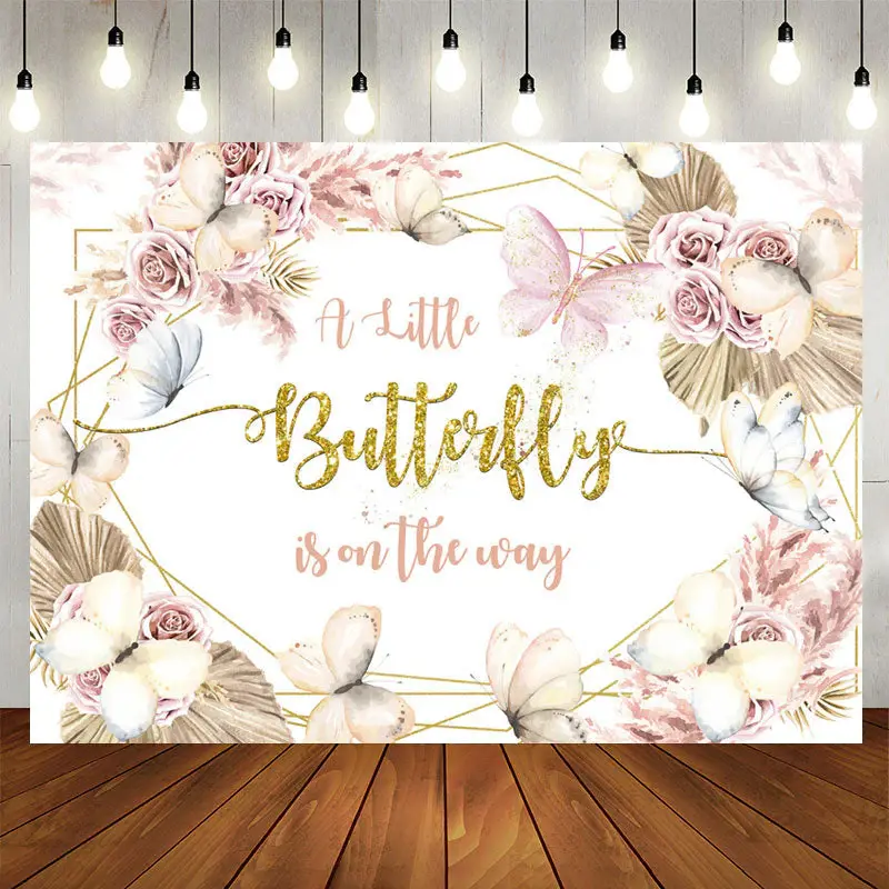 Aperturee Glitter Little Butterfly On The Way Baby Shower Backdrop