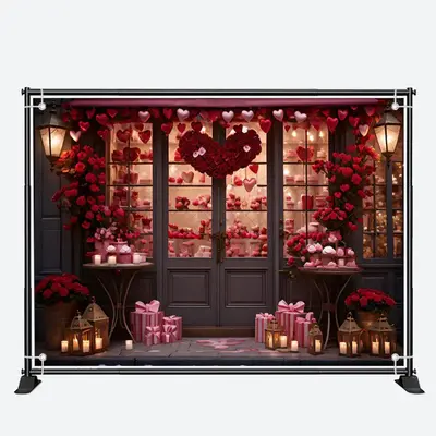 Red Love Heart Gifts Boutique Wood Door Backdrop - Aperturee