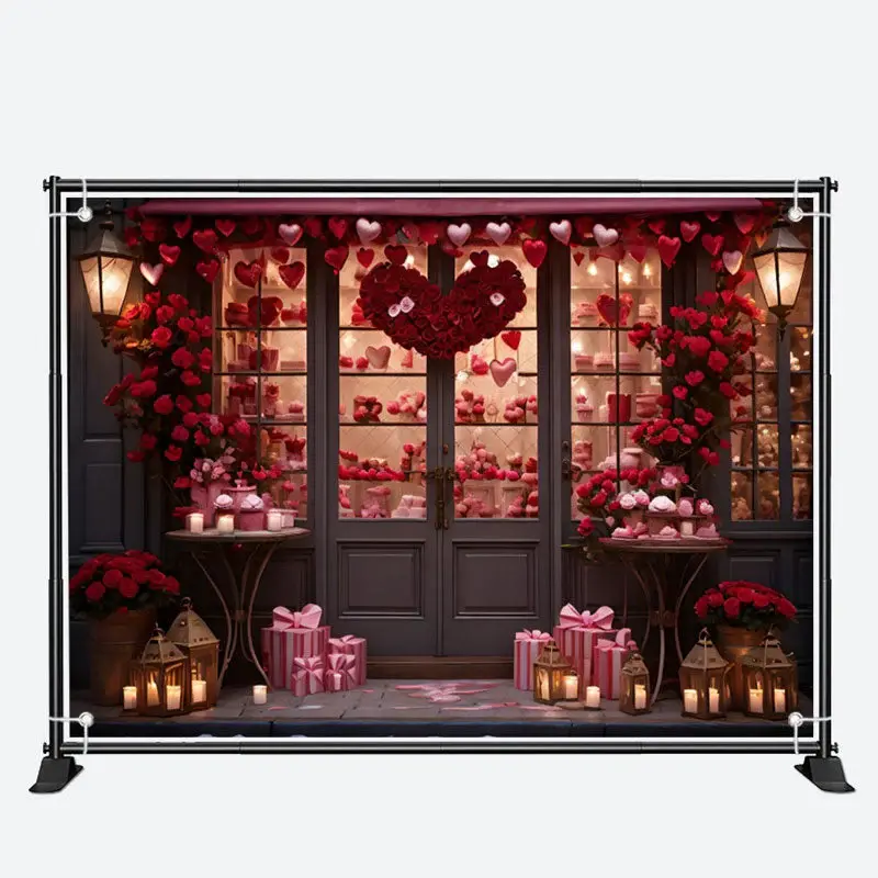 Red Love Heart Gifts Boutique Wood Door Backdrop - Aperturee