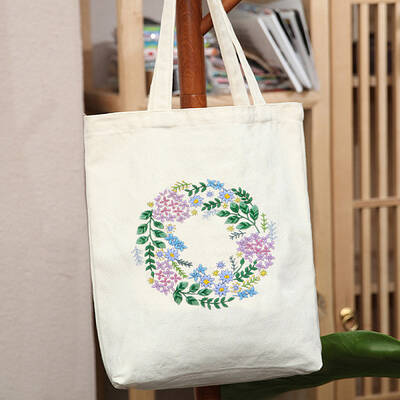 DIY Flower Wreath Pattern Tote Bag Embroidery Kit
