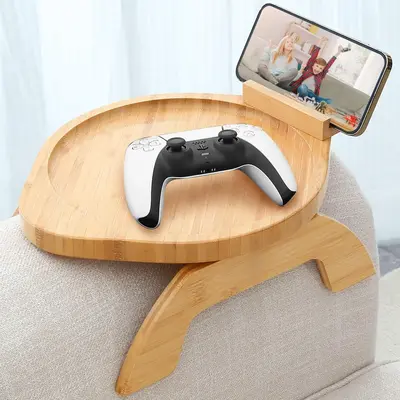 ćOn salećCouch Arm Tray Table, Bamboo Sofa Side Tables Clip-on Couch with 360° Phone Holder, Foldable Sofa Armrest Tray ...