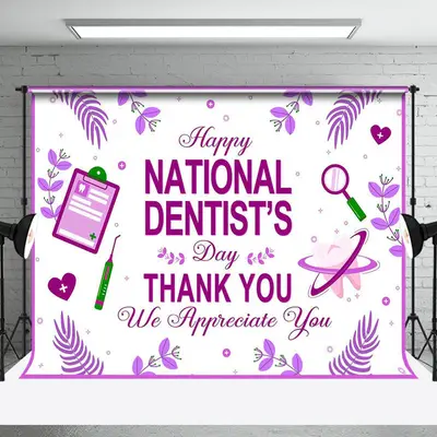 White Purple Leaf Happy National Dentists Backdrop - Aperturee