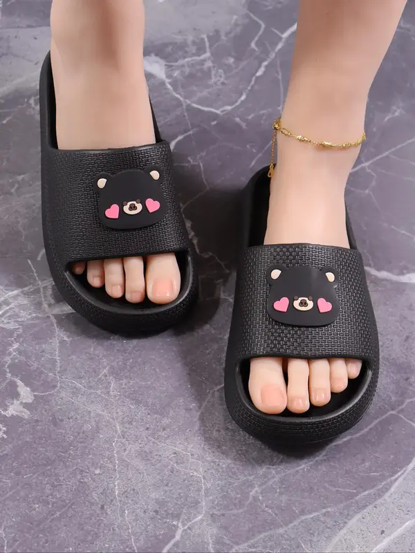 Summer 2024 Women's Cute Bear Decor House Slippers, New Trendy Soft Comfy Non-slip Slippers, All-match Chic Shoes for Women &...