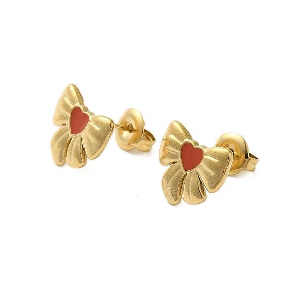 304 Stainless Steel Enamel Bowknot Stud Earrings for Women