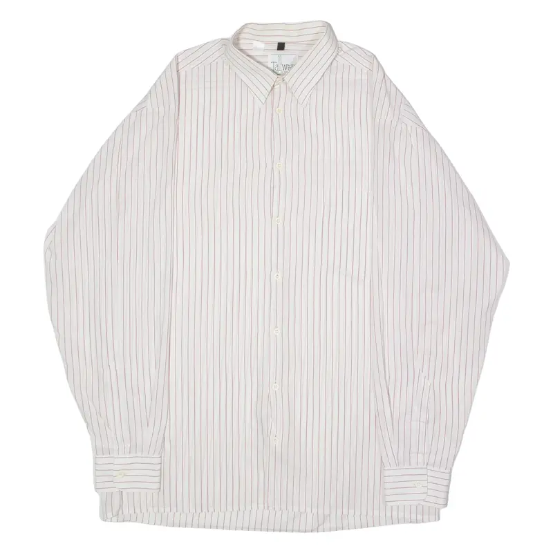 TALL WEAR Mens Shirt White 90s Pinstripe Long Sleeve L