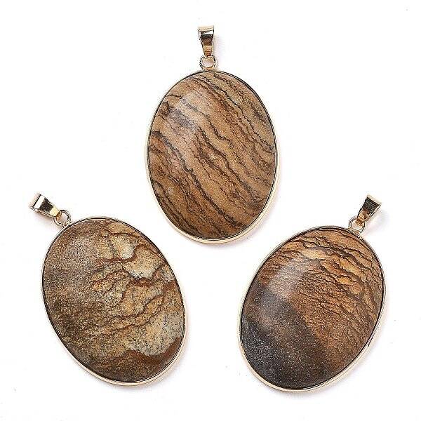 Electroplate Natural Picture Jasper Pendants
