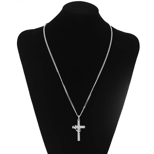 Stainless Steel Cross & Ring Pendant Necklaces