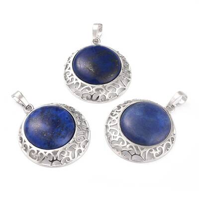 Natural Lapis Lazuli Pendants with Hollow Platinum Brass Findings