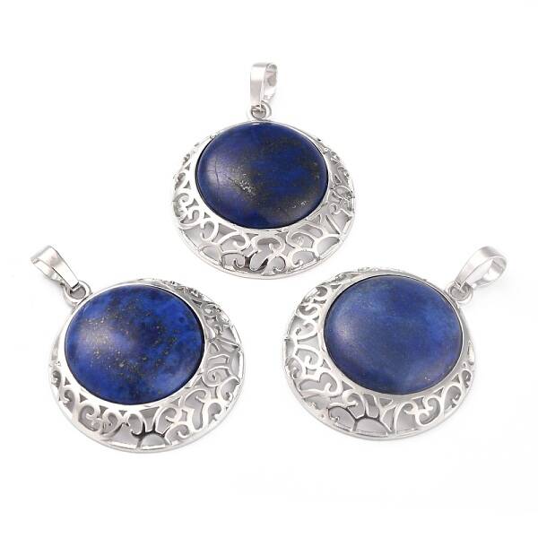 Natural Lapis Lazuli Pendants with Hollow Platinum Brass Findings