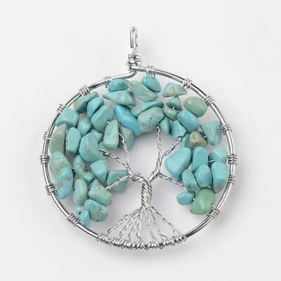Tree of Life Synthetic Turquoise Big Pendants