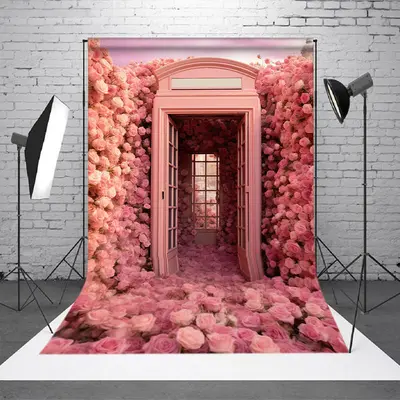 Aperturee Pink Flower Gallery Telephone Valentines Day Backdrop | Diy Valentine Photo Backdrop | Valentine'S Day Backdrops | ...