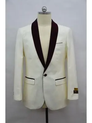Ivory And Burgundy Tuxedo - Modern Fit - Matching Vest Included