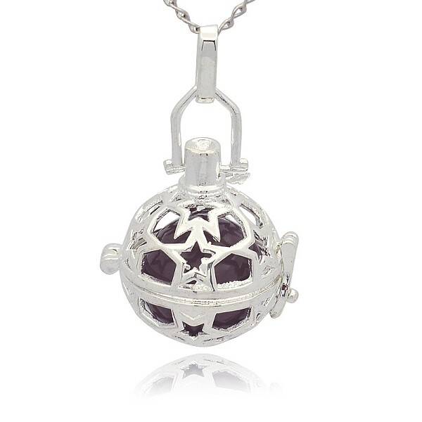 Silver Color Plated Brass Hollow Round Cage Pendants