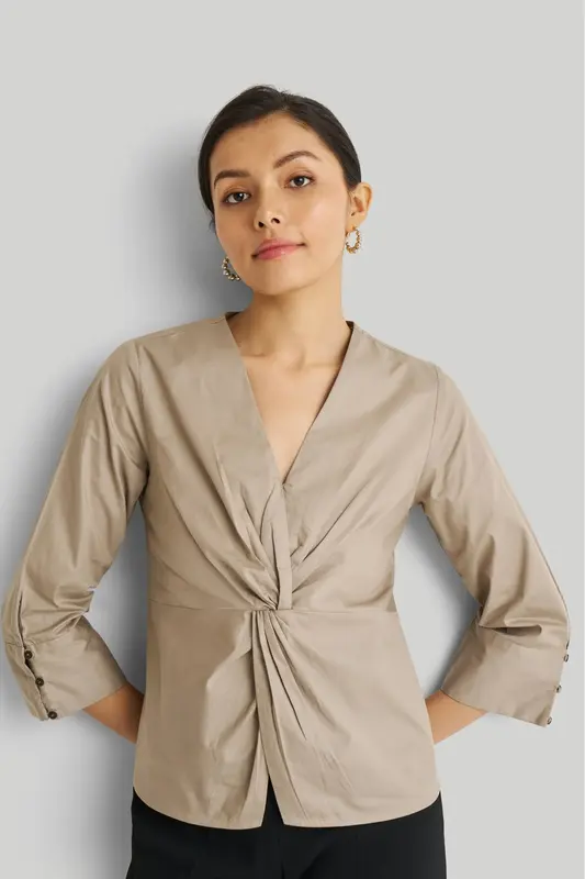 Front Twist Top in Ecru | Color: Poplin Ecru | Size: M