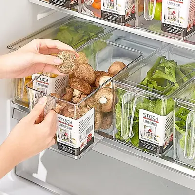 Clear Refrigerator Bin, 1 Count Refrigerator Vegetable Organizer, Refrigerator Organizer Bin with Lid & Handle