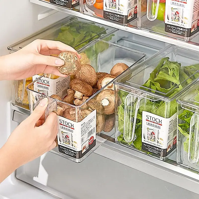 Clear Refrigerator Bin, 1 Count Refrigerator Vegetable Organizer, Refrigerator Organizer Bin with Lid & Handle