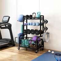 Yaheetech Dumbbell Rack Yoga Mat Storage Rack Home Gym Workout Equipment Rack Stand w/Hooks & Wheels for Dumbbells, Kettlebel...
