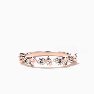 Round Cut Color-change Alexandrite Wedding Ring Emerald Half Eternity Ring