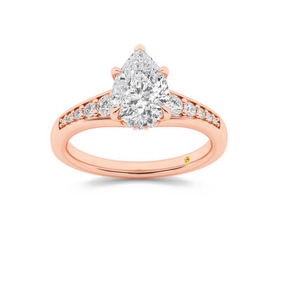 Bloom Tapered Pavé Set Hidden Halo Pear Shape Lab Grown Diamond Engagement Ring | 14K Rose Gold 1 1/4 CT. TW.