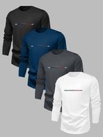 Men's Letter & Striped Print Round Neck Longsleeves Sweatshirt, Loose Casual Soft Long Sleeve Pullover for Fall & Winter, Men...