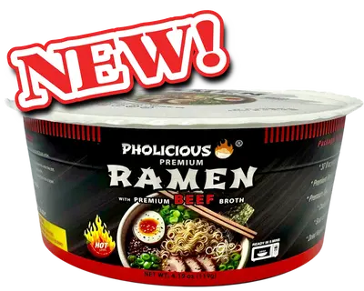 Spicy BEEF Premium Ramen, Instant, PhoLicious Brand, 4 Pack / 4.19 Ounce Bowls, Fresh Ingredients