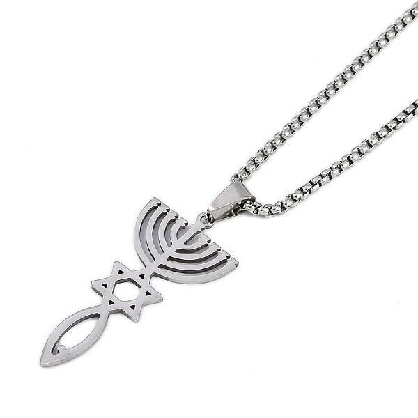 304 Stainless Steel Messianic Star of David Pendant Box Chain Necklaces