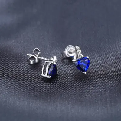 Exquisite 2.1Ct Created Blue Sapphire Love Heart Stud Earrings in 925 Sterling Silver - A Timeless Gift for Women