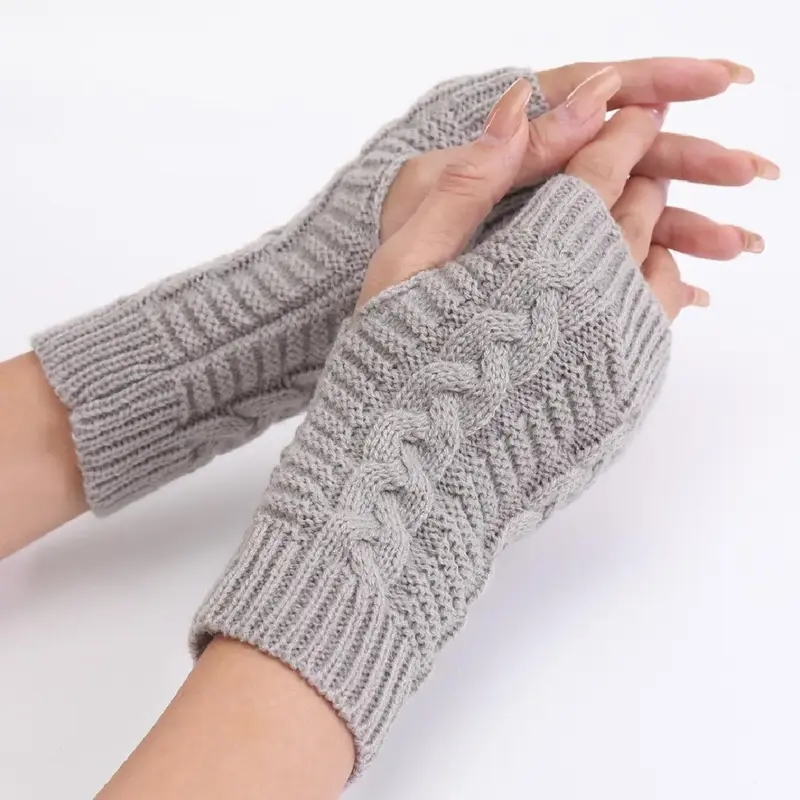 Knitted Half-finger Gloves for Women, 1 Pair Casual Outdoor Sports Fingerless Warm Gloves for Autumn and Winter