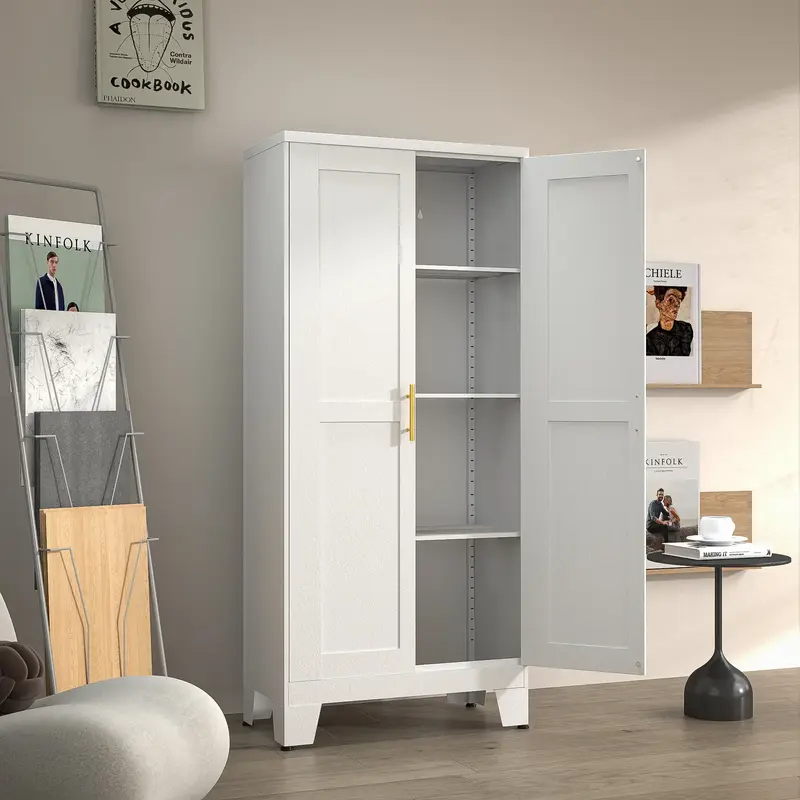 Metal Pantry Cabinet 47 with 2 Doors & 3 Adjustable Shelves, Kitchen Pantry Storage Cabinets for Dining Room, Living Room, ...