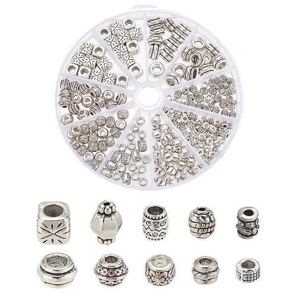 196Pcs 10 Style Tibetan Style Alloy Beads