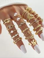 Fashion Vintage Hollow out Rhinestone & Faux Pearl Decorated Ring, Casual Flower & Leaf & Moon Design Rings Jewelry for Party...