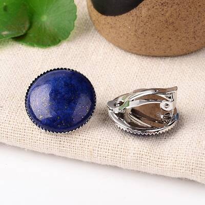 Natural Dyed Lapis Lazuli Dome/Half Round Clip-on Earrings