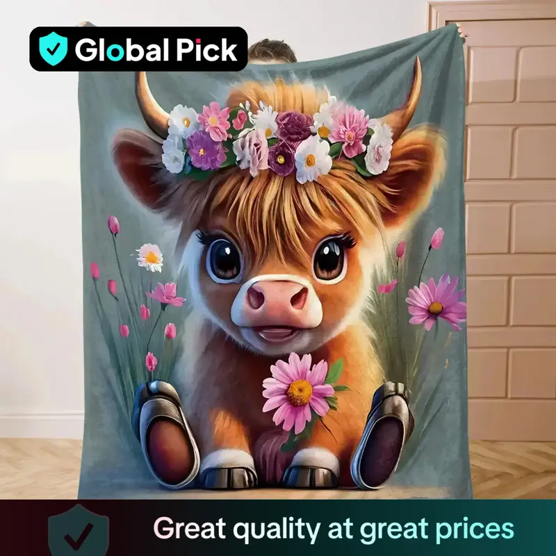 Cute Highland Cow Pattern Flannel Blanket, Soft Comfortable Throw Blanket, Flannel Cozy Blanket, Cool Bedroom Bedding Blanket...