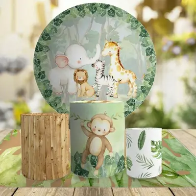 Aperturee Forest Animals Round Kids Birthday Party Backdrop Kit | Round Birthday Backdrop Cover | Birthday Backdrop Ideas | C...