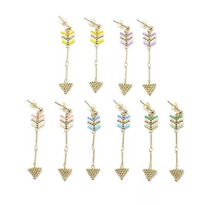 Glass Seed Braided Arrow Dangle Stud Earrings