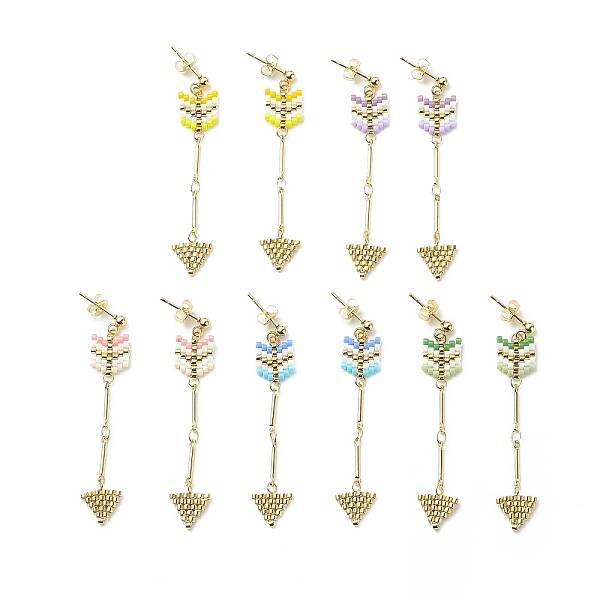 Glass Seed Braided Arrow Dangle Stud Earrings