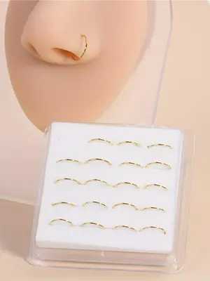 20pcs/box Unisex Simple Style Nose Rings, Minimalist Trendy Hoop Nose Rings, Fashionable Body Jewelry for Women & Men for Dai...